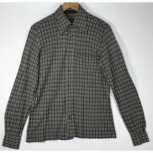 Vintage 70s Pierre Conte France Creation Jersey Shirt Men Size 4 Mod Houndstooth